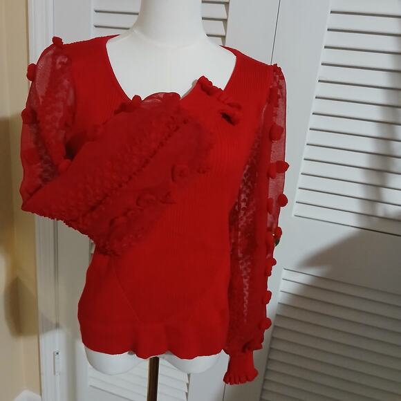 No Boundaries L(11/13) Red 3D-Sheer-Long-Sleeved Ribbed Sweater Christmas Junior - Picture 4 of 16
